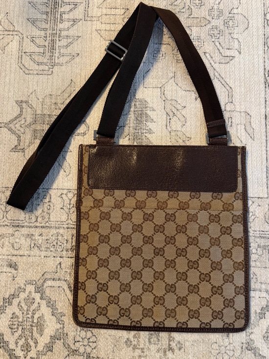Gucci Handbags - Gucci Brown GG Canvas Messenger Crossbody with Dark Brown Trim